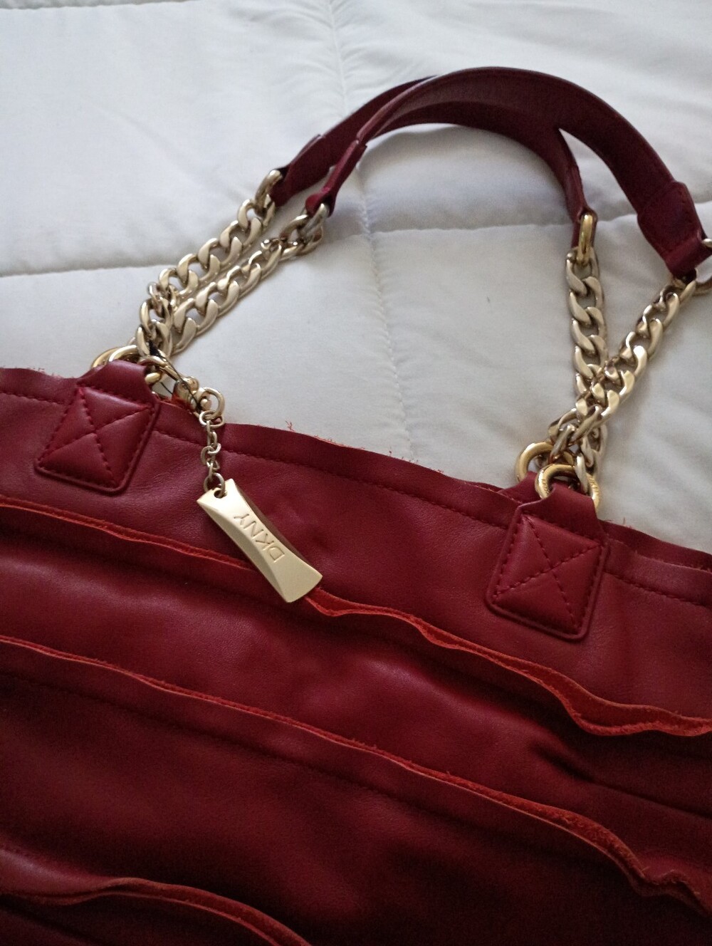 DKNY Red Ruffled Handbag - Picture 2 of 9